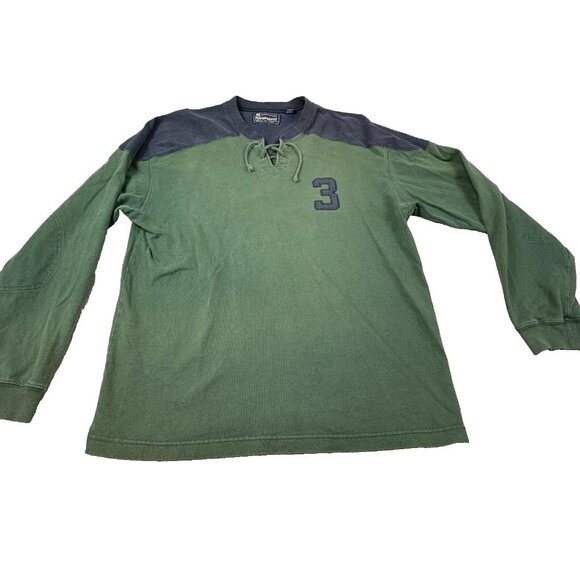 Vintage American Eagle Sweatshirt Men Medium Green Cotton Lace Up #3 Pullover - Picture 2 of 11